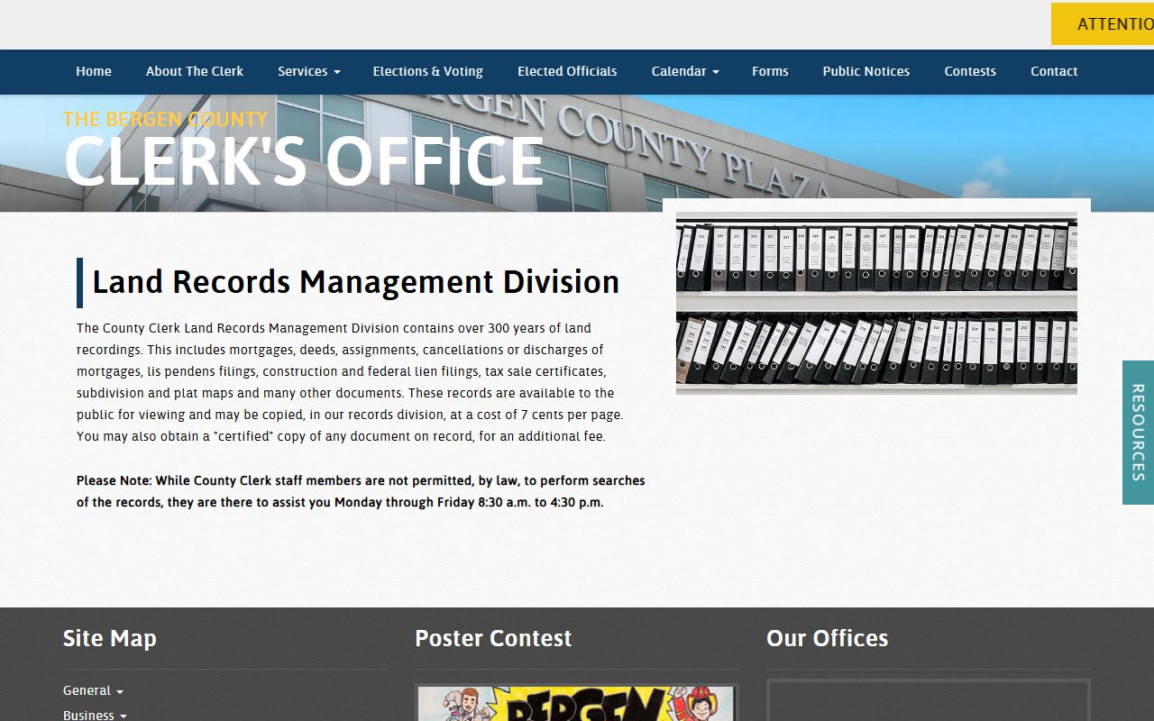 Bergen County Clerk land records division page