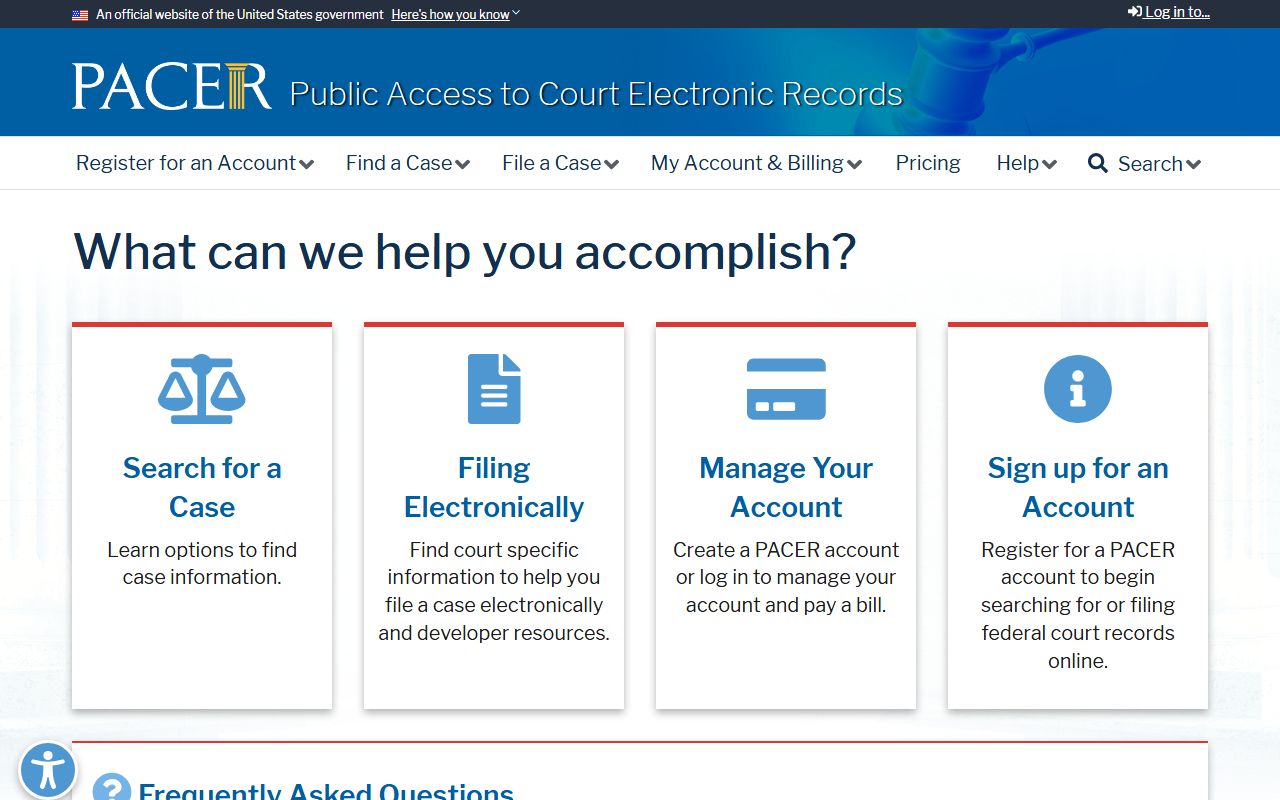 PACER federal case records site for Bergen County court dockets