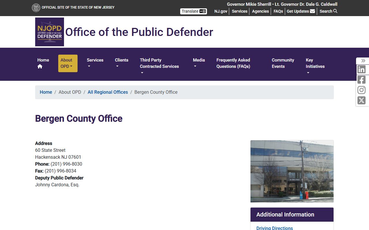 Bergen Public Defender regional office page for arrest records