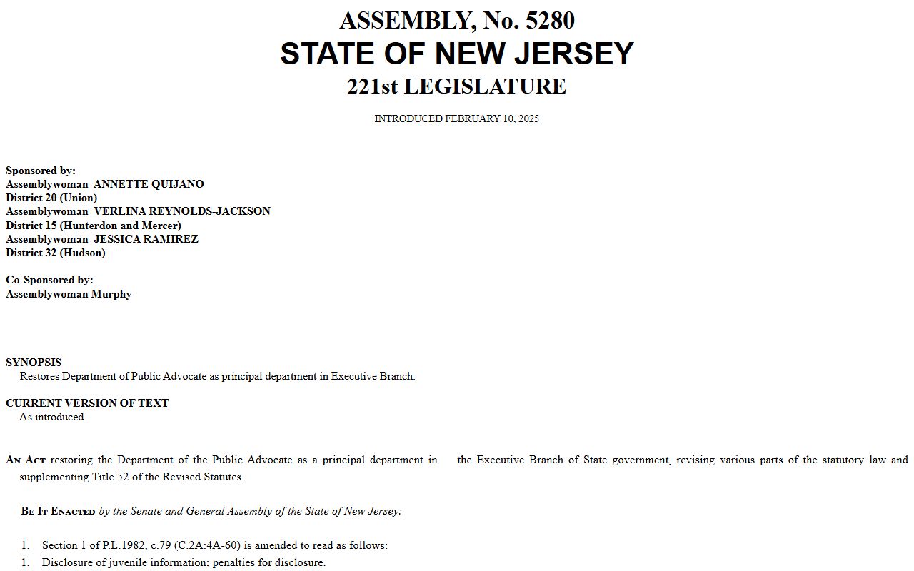 Juvenile record disclosure bill text for Bergen County arrest records
