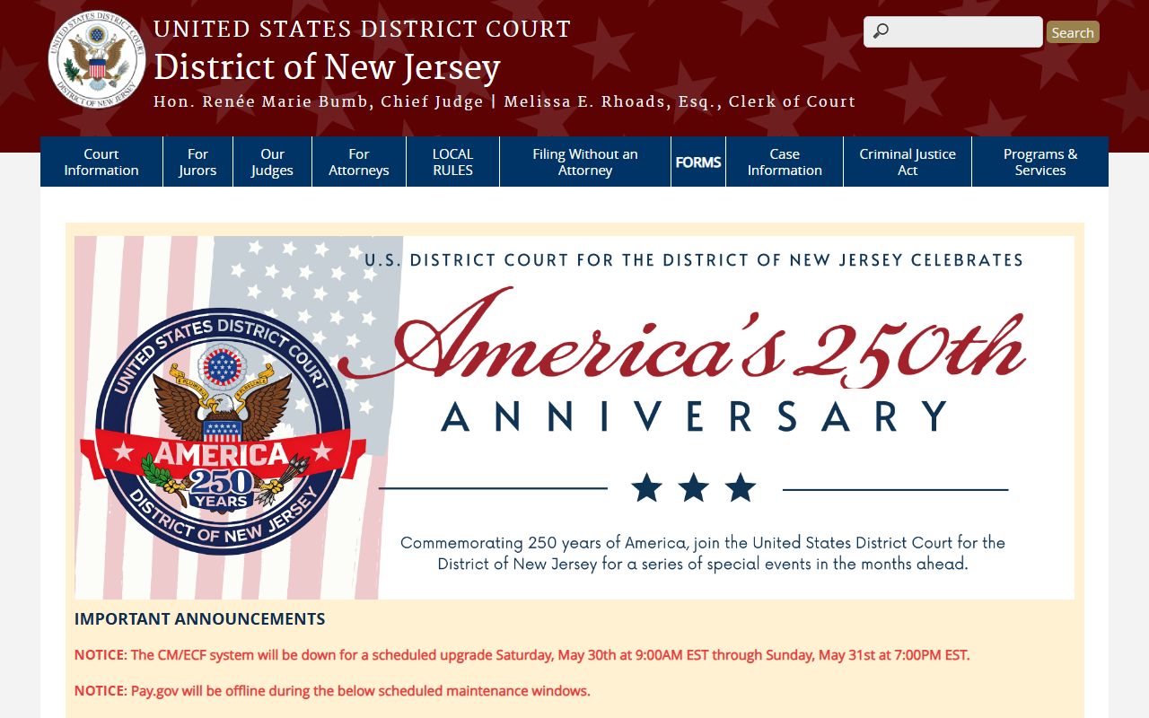 U.S. District Court for New Jersey site for Bergen County federal cases