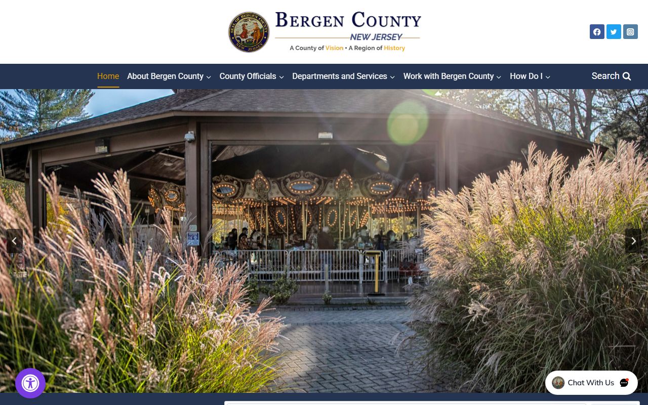 Bergen County official home page with the OPRA request path