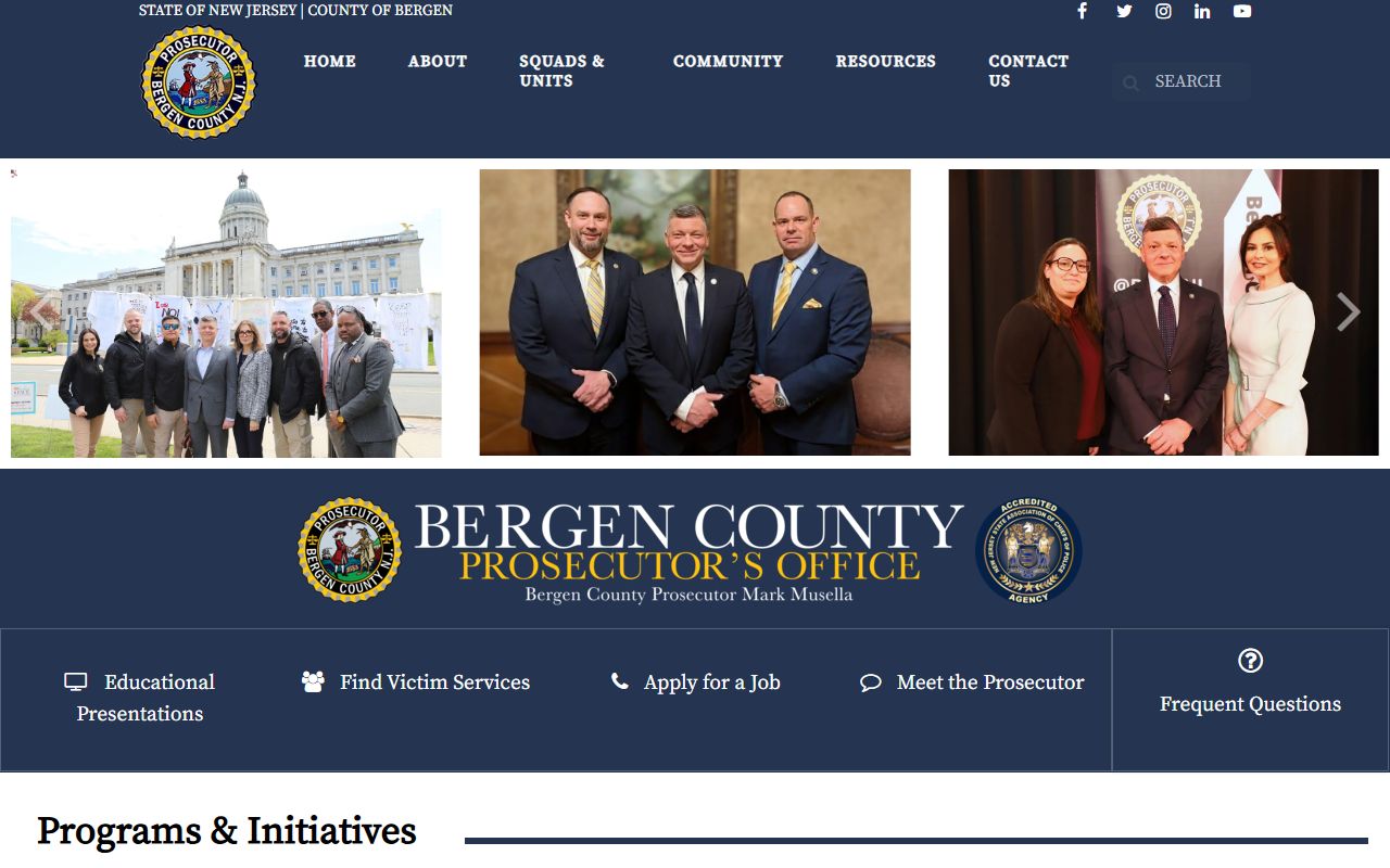 Bergen County Prosecutor home page with recent releases and contacts