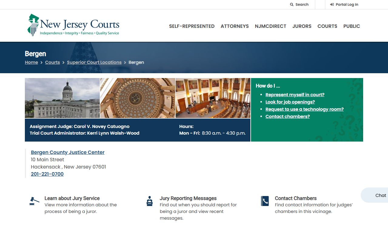 Bergen County Court Vicinage page on the New Jersey Courts site