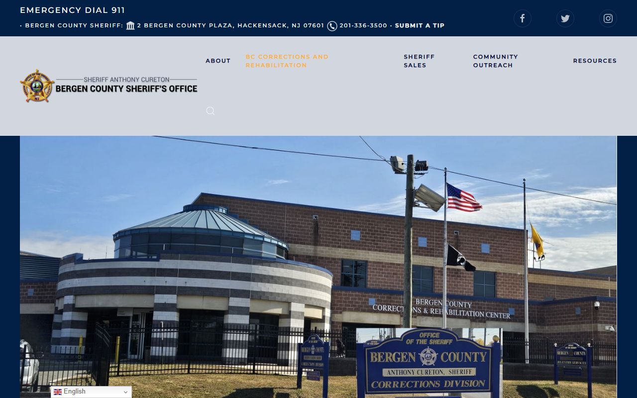 Bergen County jail overview page for inmate records