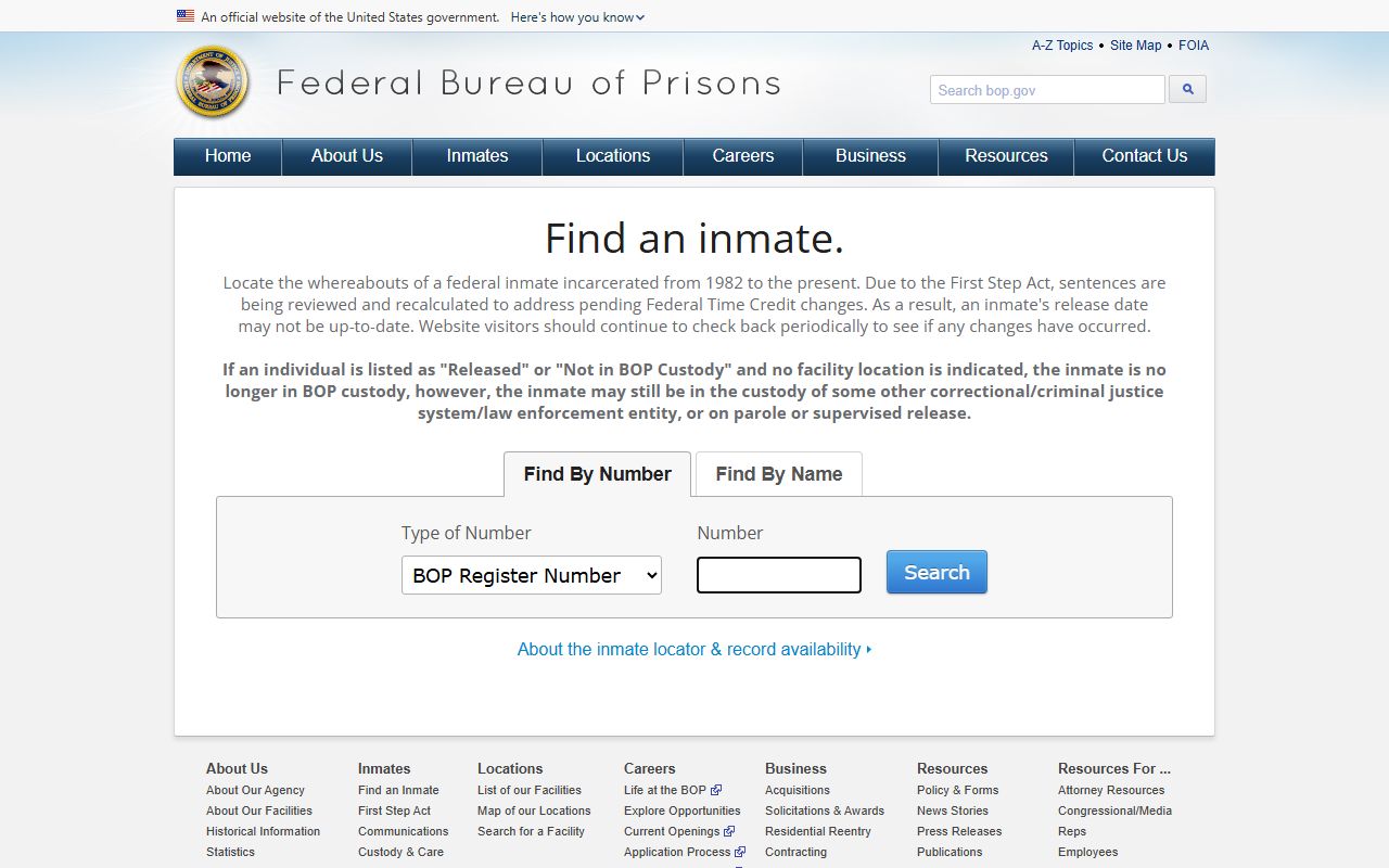 Federal BOP inmate locator for Bergen County inmate records