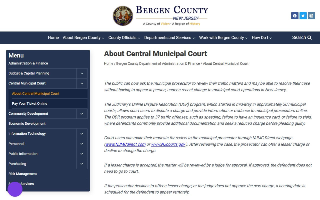 Bergen Central Municipal Court page for public records