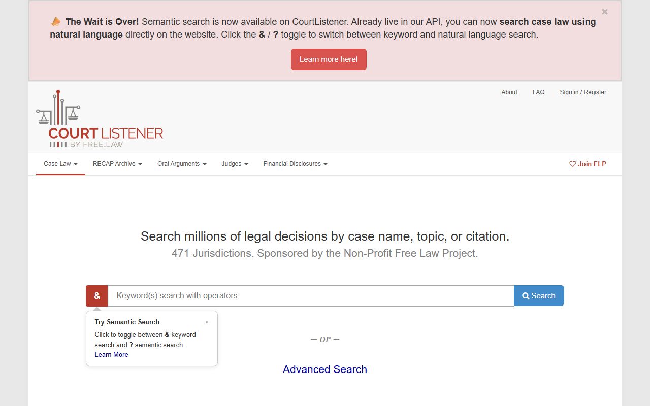 CourtListener legal research site for Bergen County public records