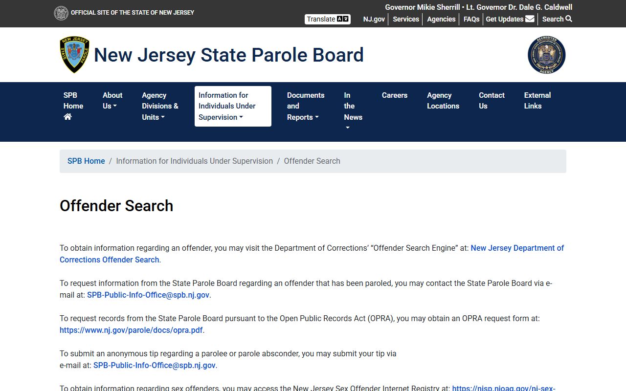 NJ Parole offender search links for Bergen County released inmates