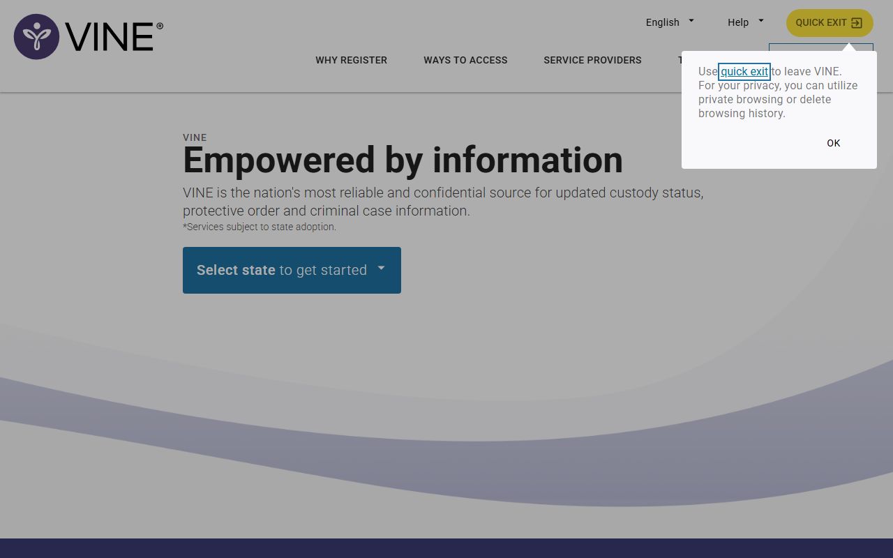 VINELink victim notification portal for Bergen County released inmates