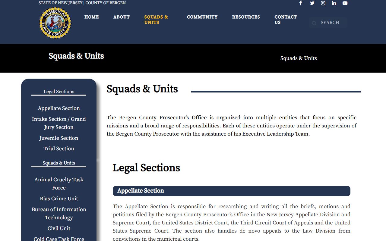 Bergen County Prosecutor squads and units page for warrant records