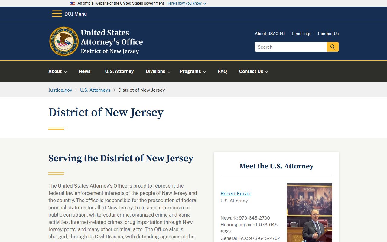 U.S. Attorney District of New Jersey page for Bergen warrant records